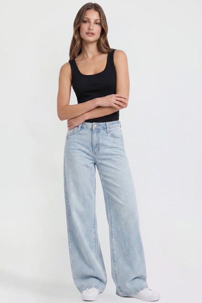 Joey Super Wide Leg Jeans with Love Patch