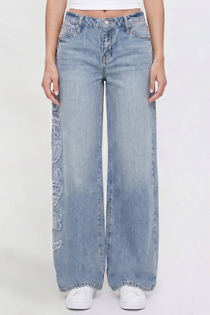 Joey Super Wide Leg Jeans with Love Patch
