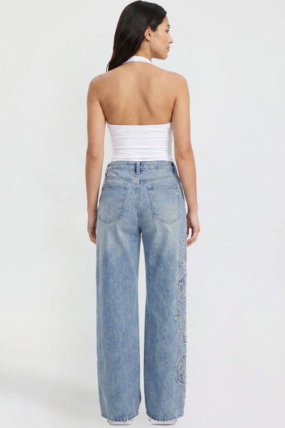 Joey Super Wide Leg Jeans with Love Patch