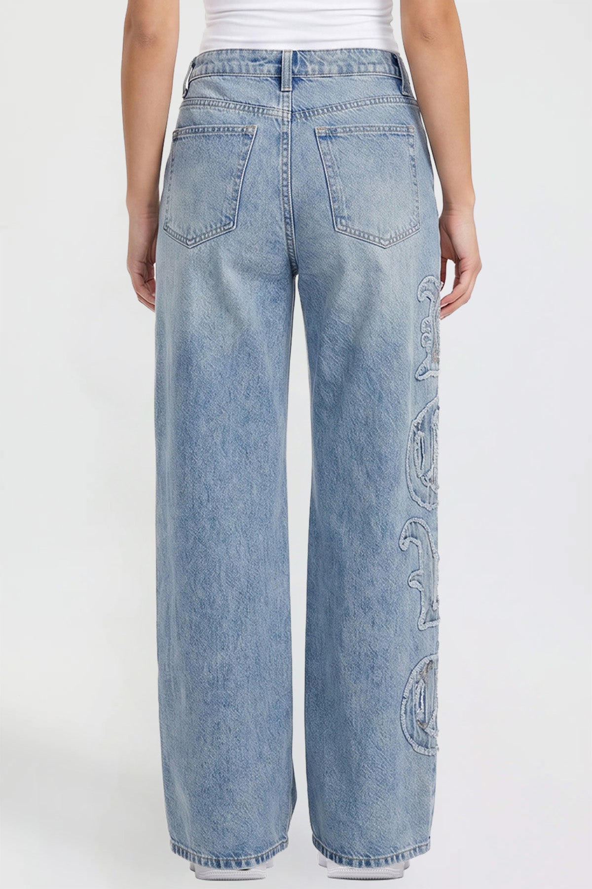 Joey Super Wide Leg Jeans with Love Patch
