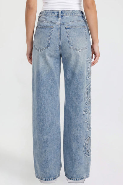 Joey Super Wide Leg Jeans with Love Patch