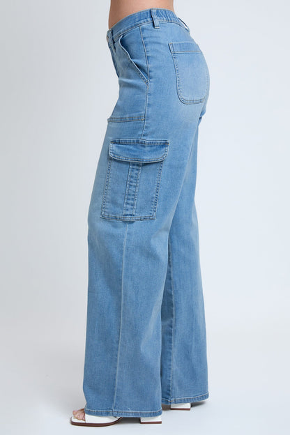 Elastic Waist Straight  Cargo Jean