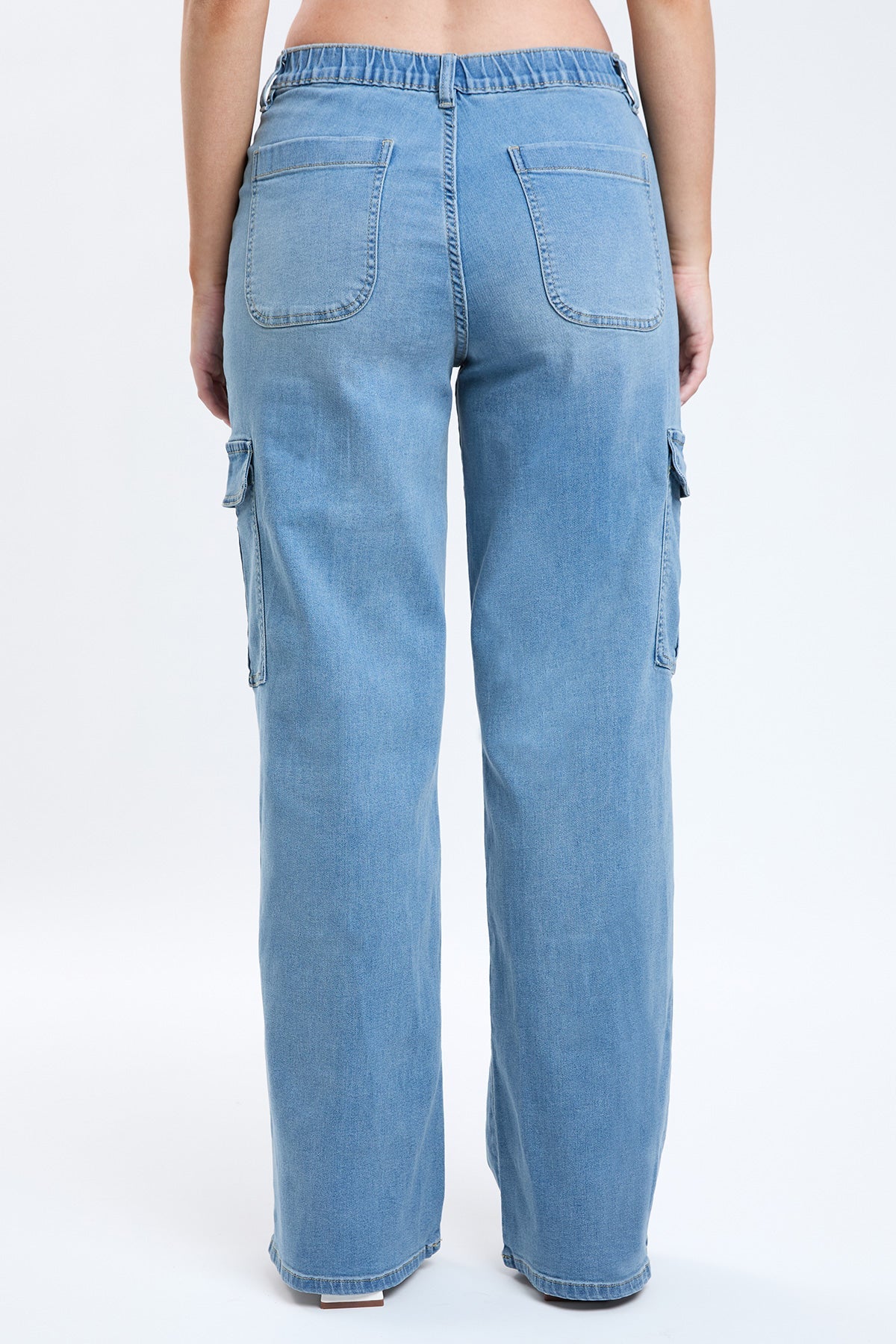 Elastic Waist Straight  Cargo Jean