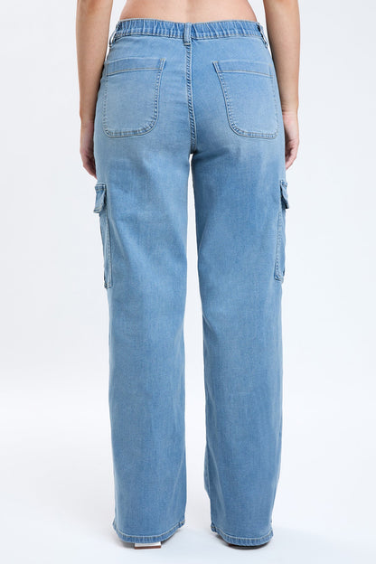 Elastic Waist Straight  Cargo Jean