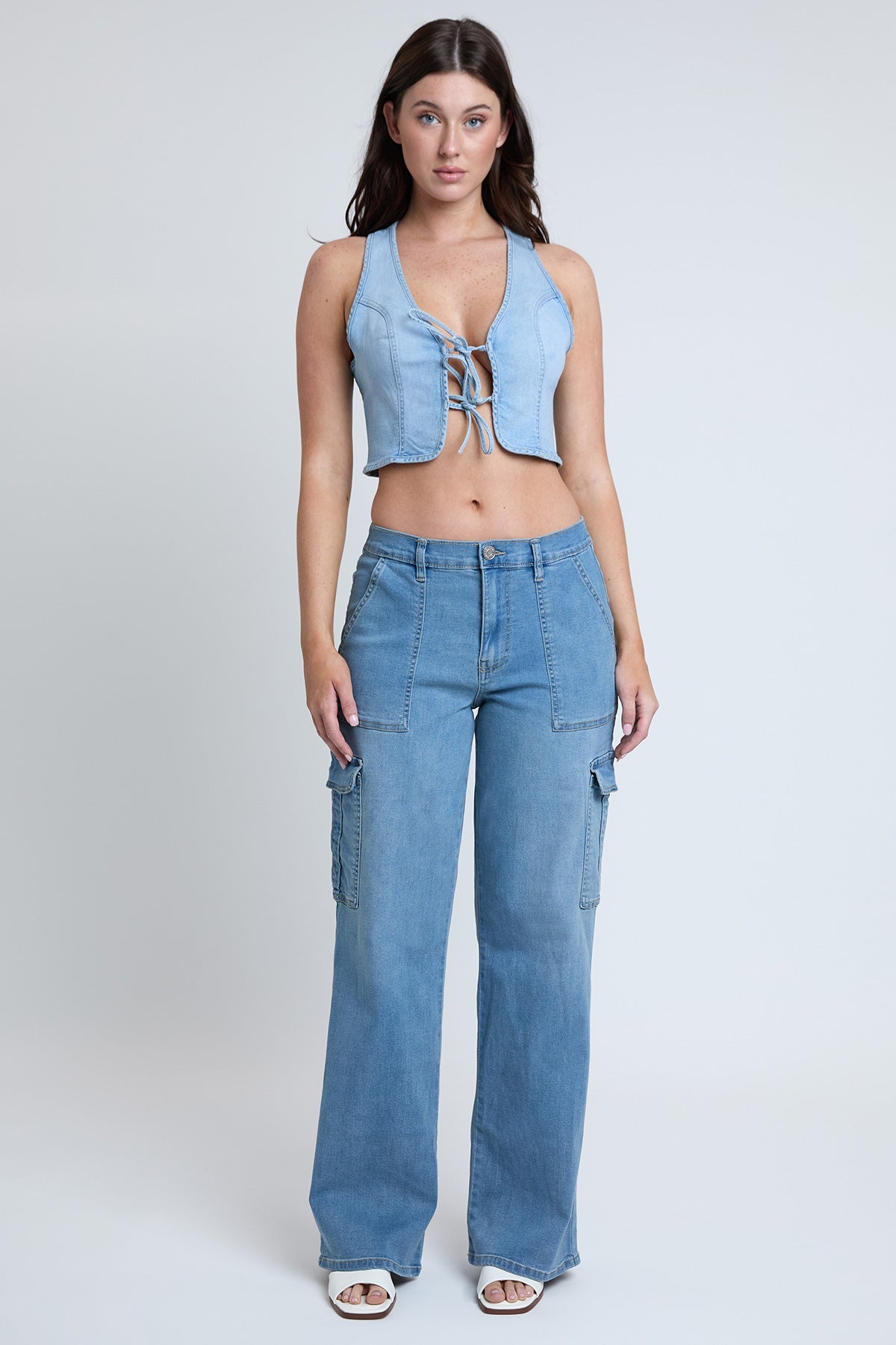 Elastic Waist Straight  Cargo Jean