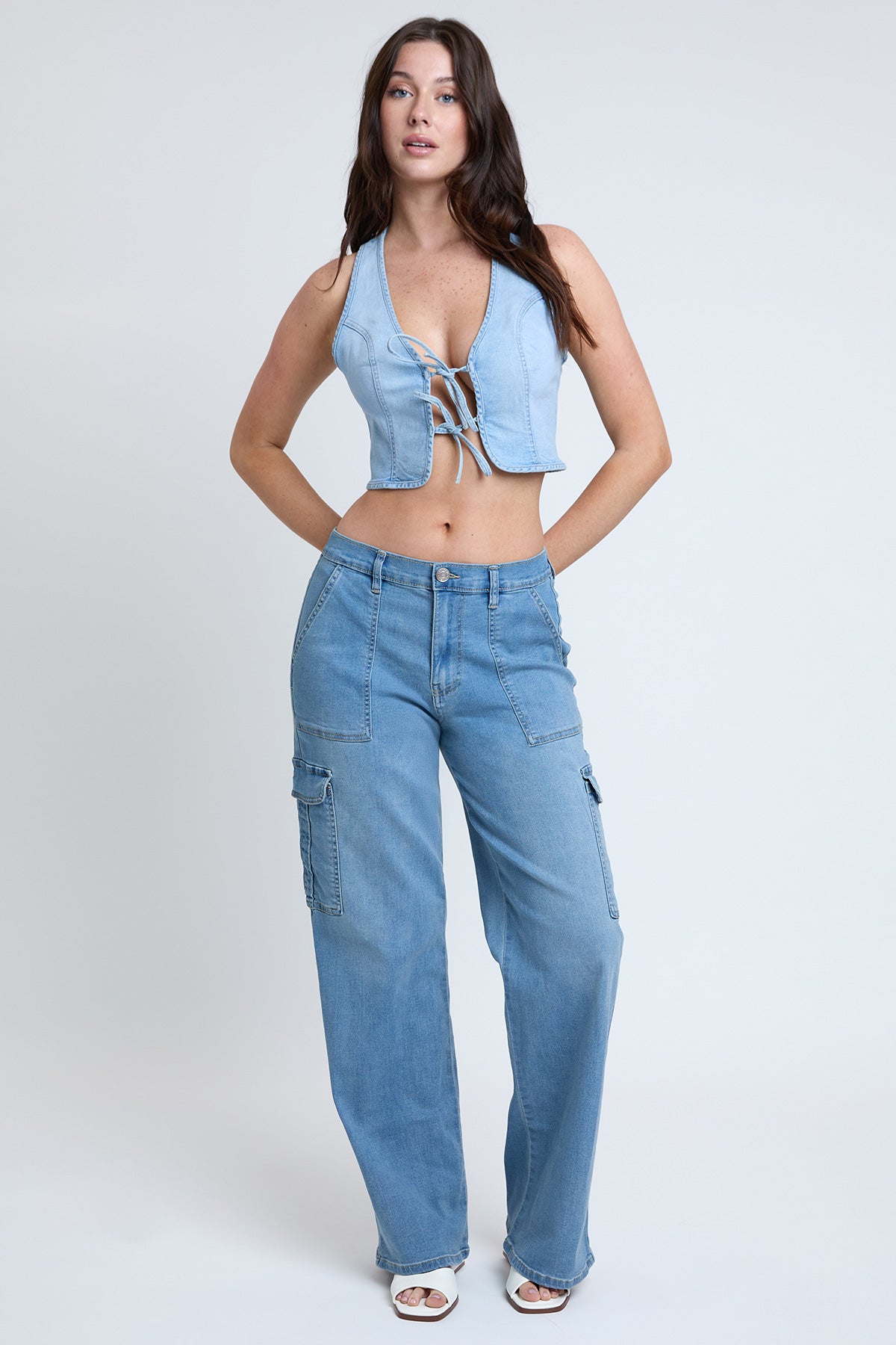Elastic Waist Straight  Cargo Jean