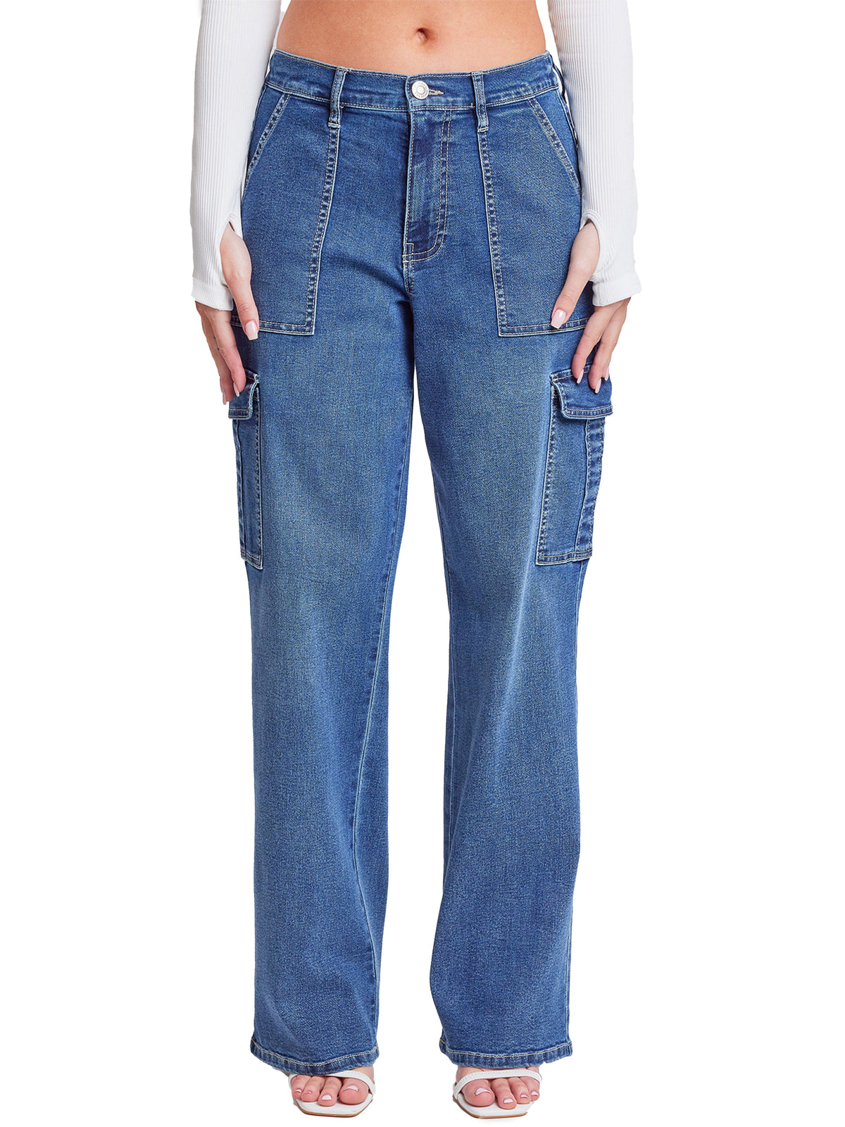 Elastic Waist Straight  Cargo Jean