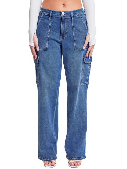 Elastic Waist Straight  Cargo Jean