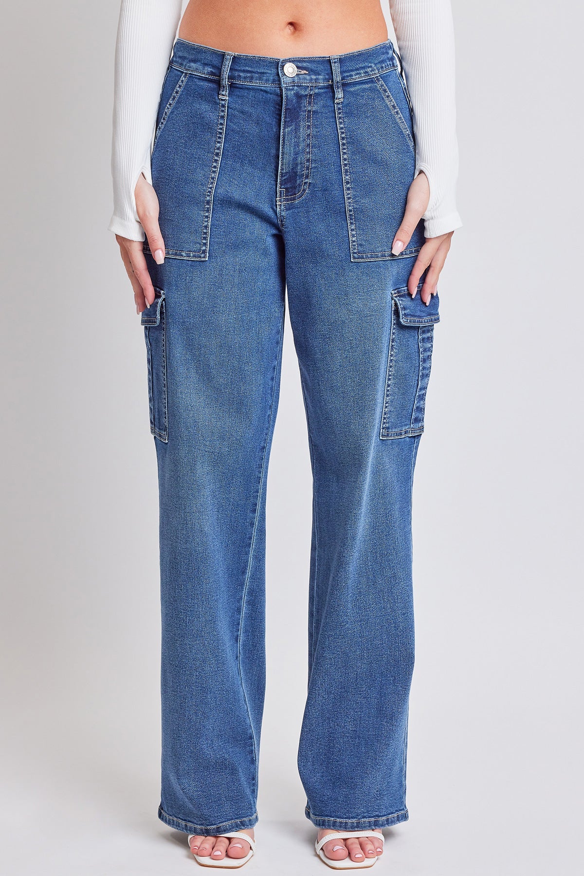 Elastic Waist Straight  Cargo Jean