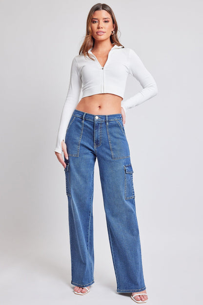 Elastic Waist Straight  Cargo Jean