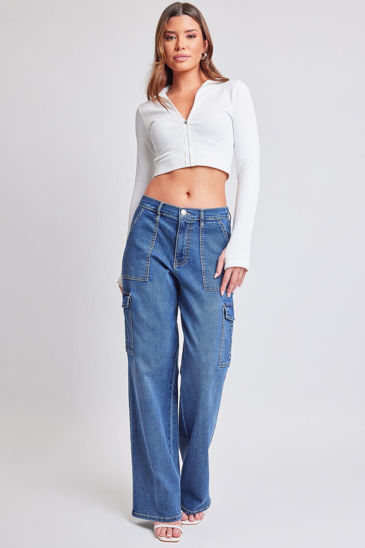 Elastic Waist Straight  Cargo Jean