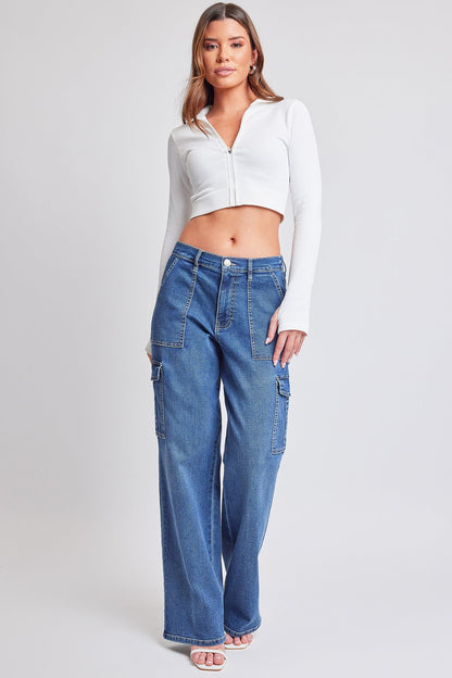 Elastic Waist Straight  Cargo Jean