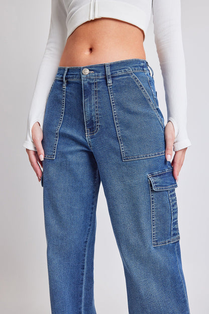 Elastic Waist Straight  Cargo Jean