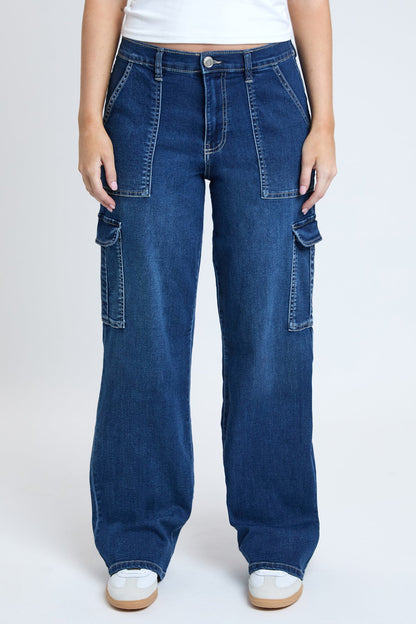 Elastic Waist Straight  Cargo Jean