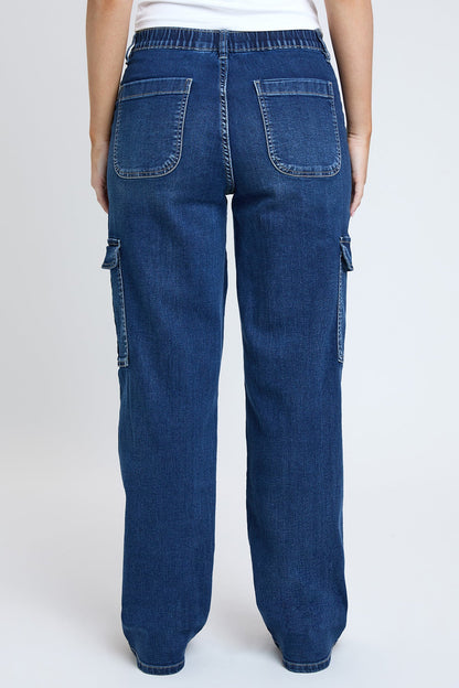 Elastic Waist Straight  Cargo Jean