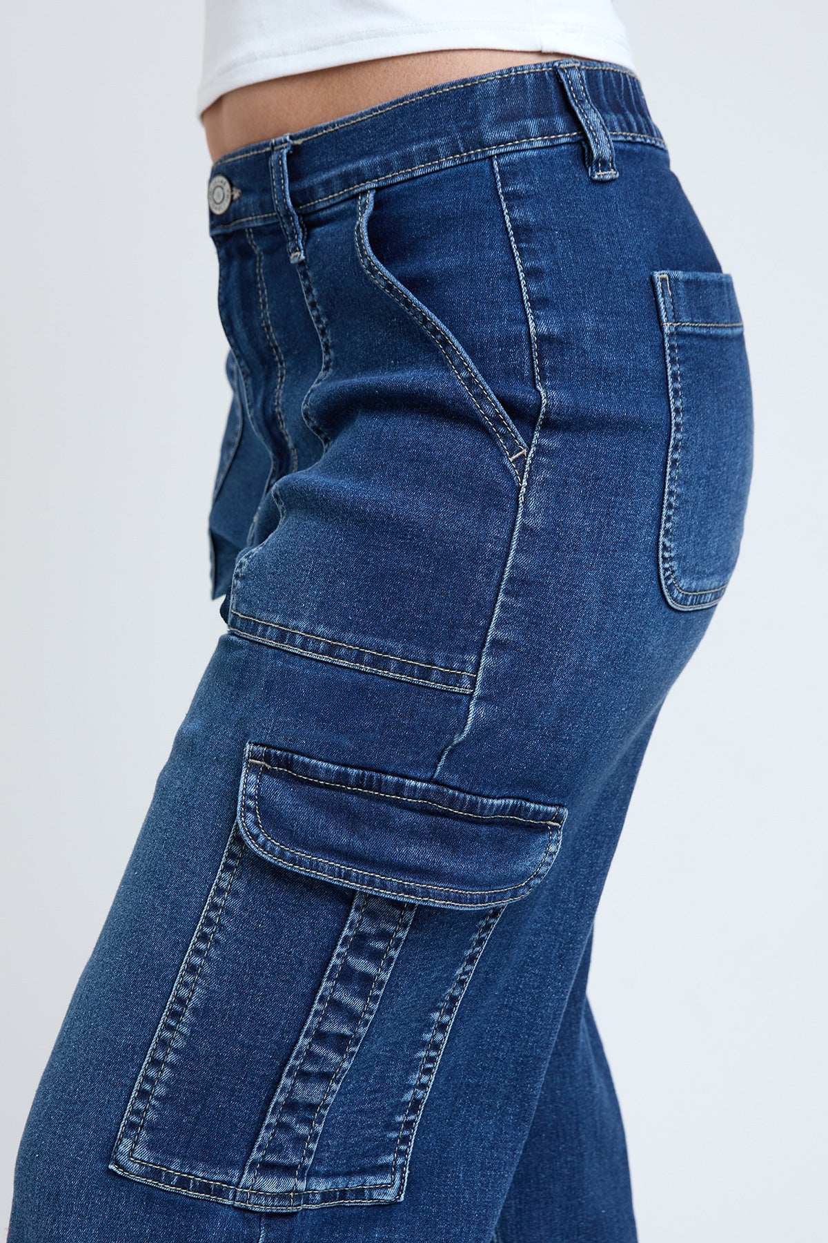 Elastic Waist Straight  Cargo Jean