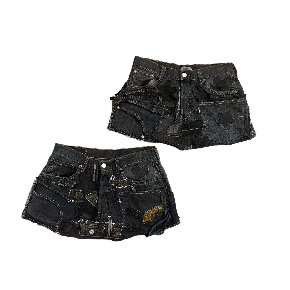 Black Denim Detail Patchwork Skir