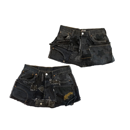 Black Denim Detail Patchwork Skir