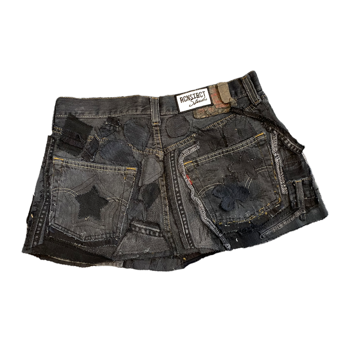 Black Denim Detail Patchwork Skir