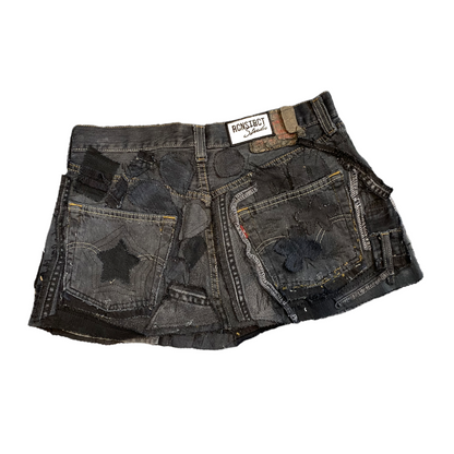 Black Denim Detail Patchwork Skir