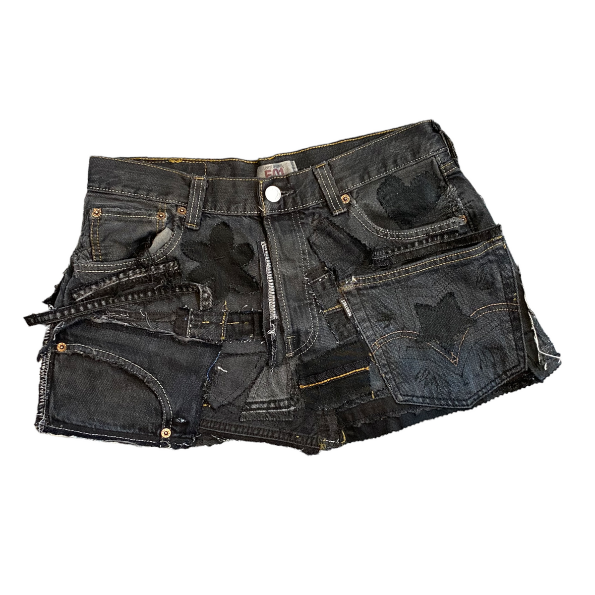 Black Denim Detail Patchwork Skir