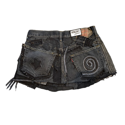 Black Denim Detail Patchwork Skir