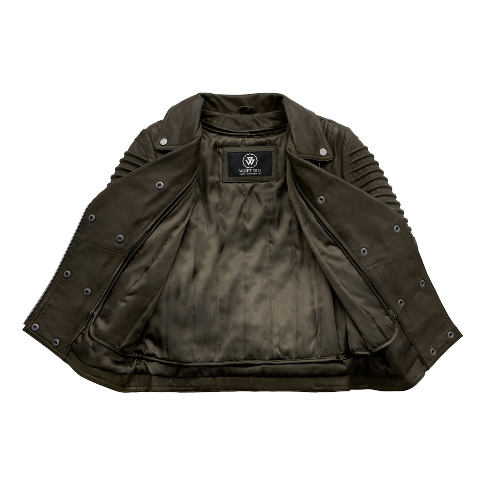 Queens Leather Jacket | Army Green