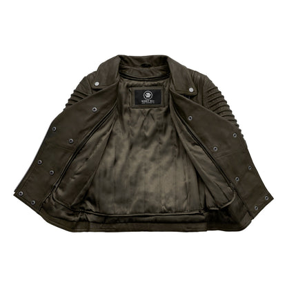 Queens Leather Jacket | Army Green
