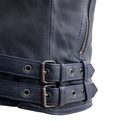 Queens Leather Jacket | Navy Blue