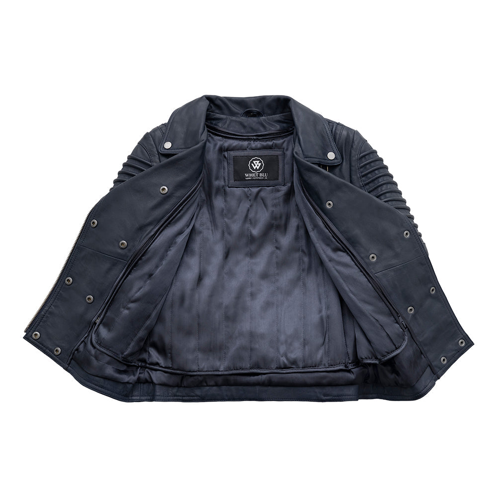 Queens Leather Jacket | Navy Blue