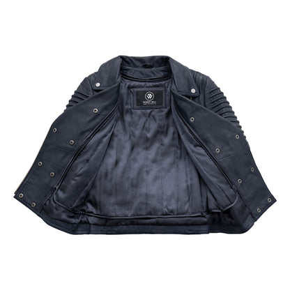 Queens Leather Jacket | Navy Blue