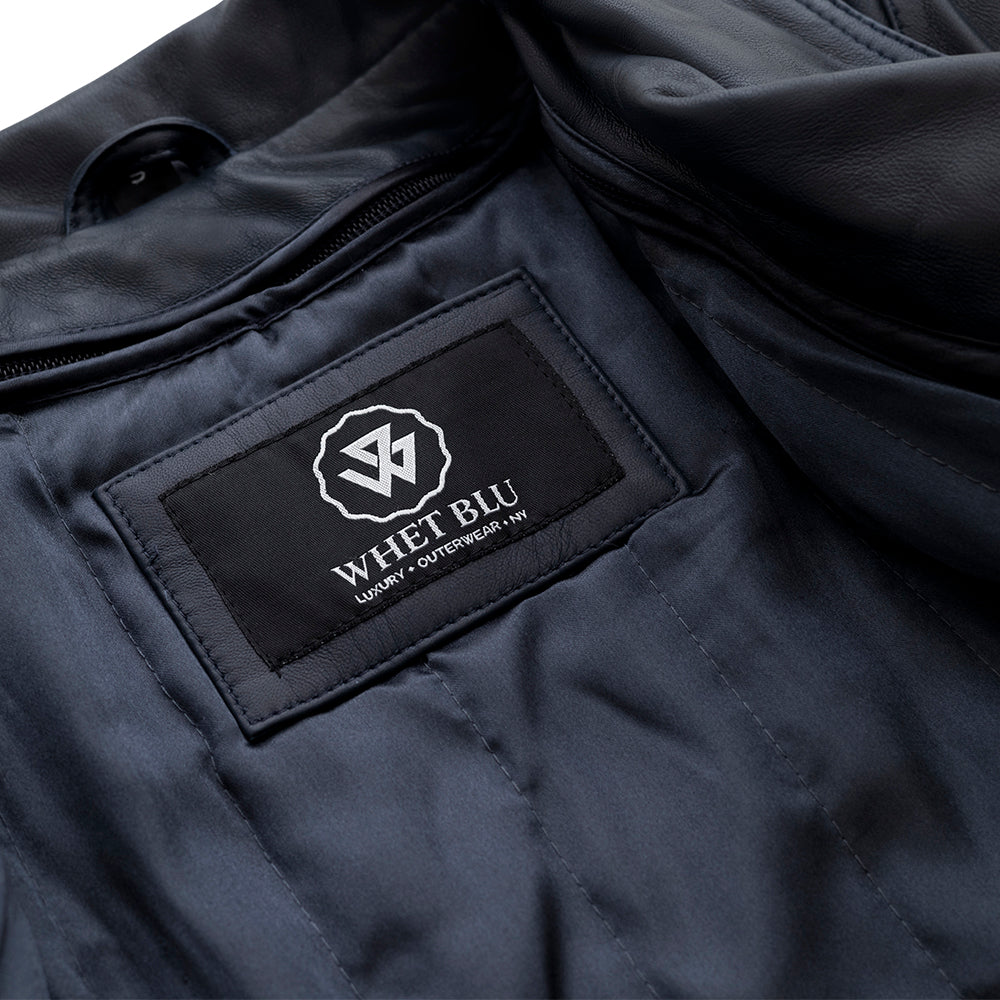 Queens Leather Jacket | Navy Blue