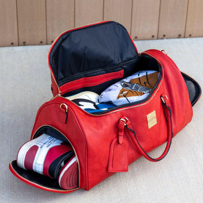 Red Tumbled Leather Duffle Bag