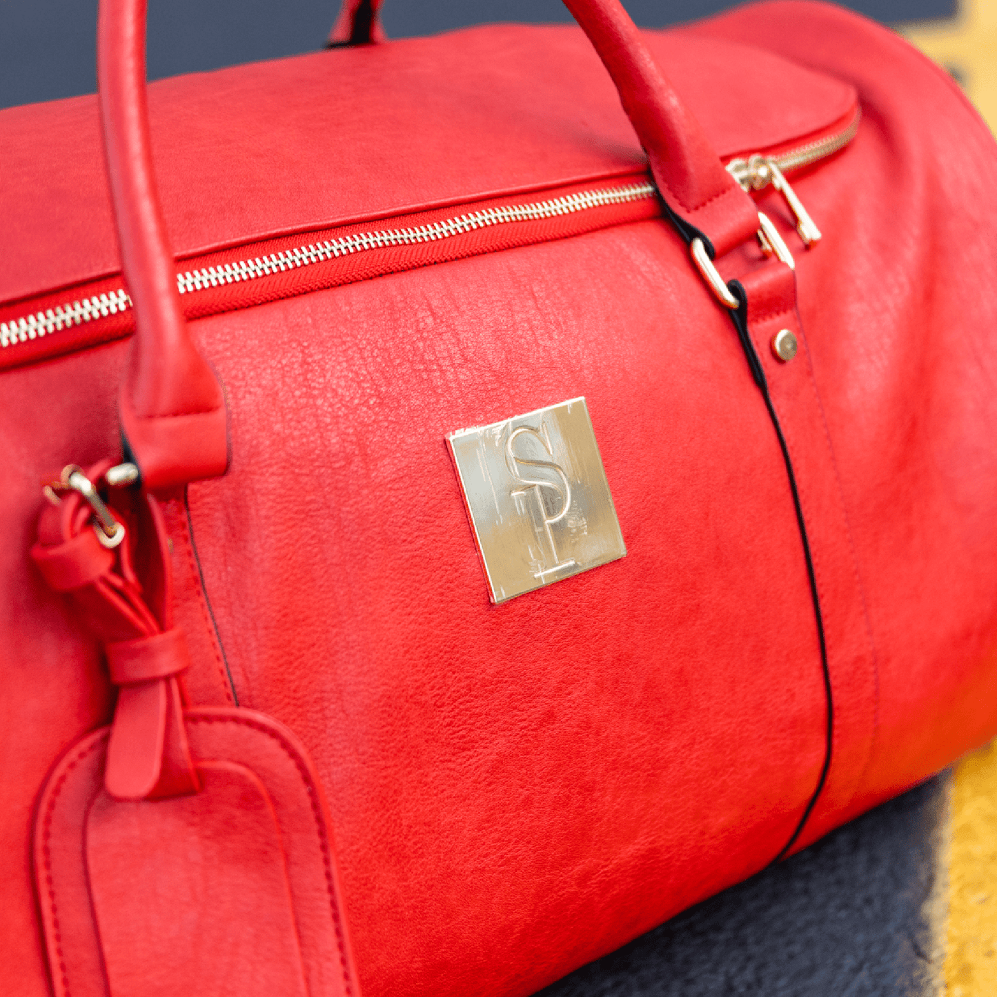 Red Tumbled Leather Duffle Bag