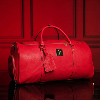 Red Tumbled Leather Duffle Bag