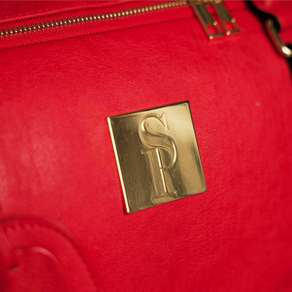 Red Tumbled Leather Duffle Bag