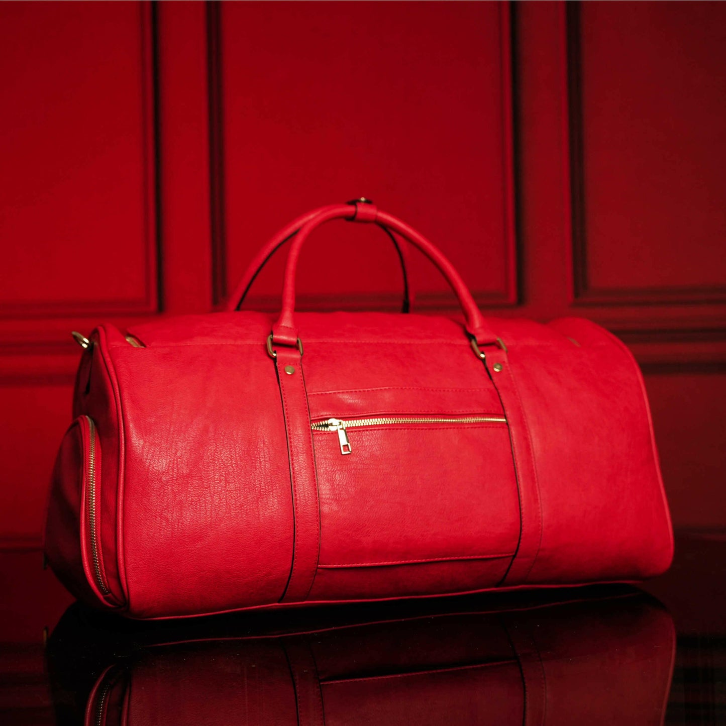 Red Tumbled Leather Duffle Bag