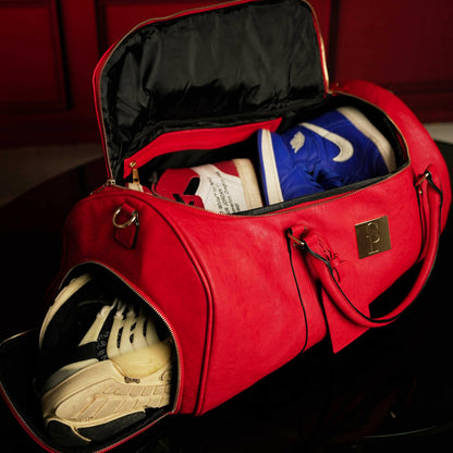 Red Tumbled Leather Duffle Bag