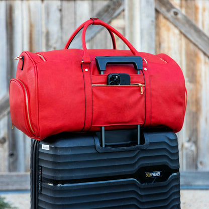 Red Tumbled Leather Duffle Bag