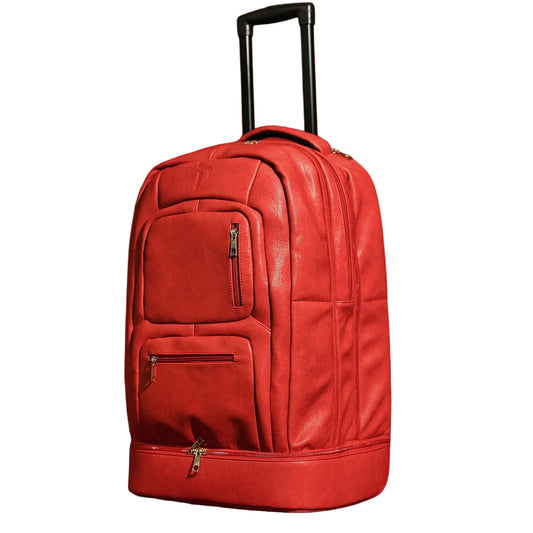 Red Leather Carry-On Roller Bag