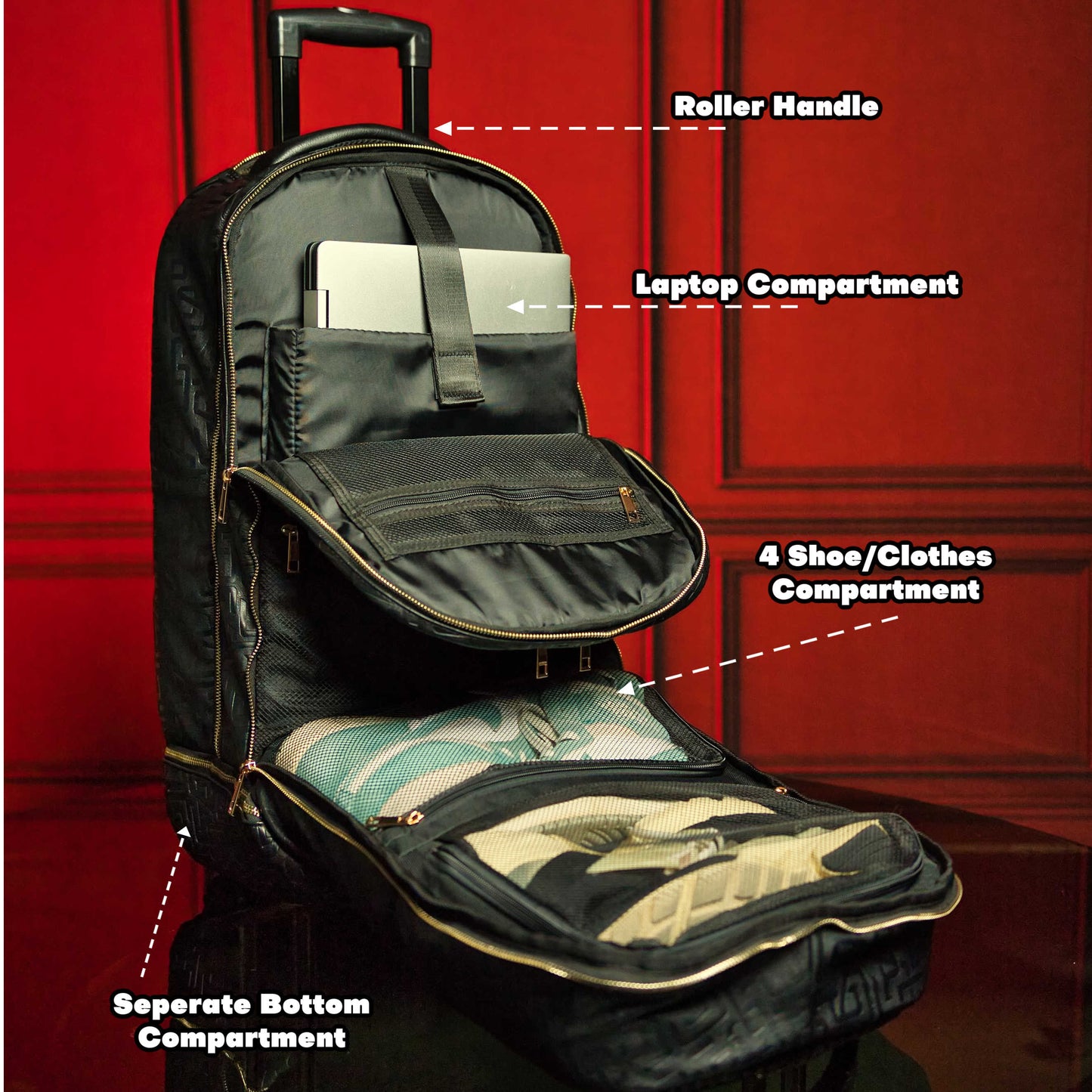 Grey Leather Carry-On Roller Bag