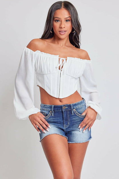 Heavy Stitch Embroidered Frayed Shorts