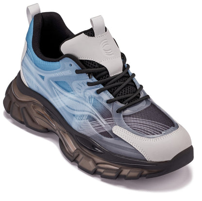 CALTO - S3862 - 2.6 Inches Taller (Grey/Blue) - Chunky Sole Sporty Sneakers