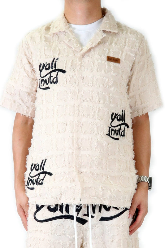 EARTH Men's ripped & repaired short sleeve button down shirt