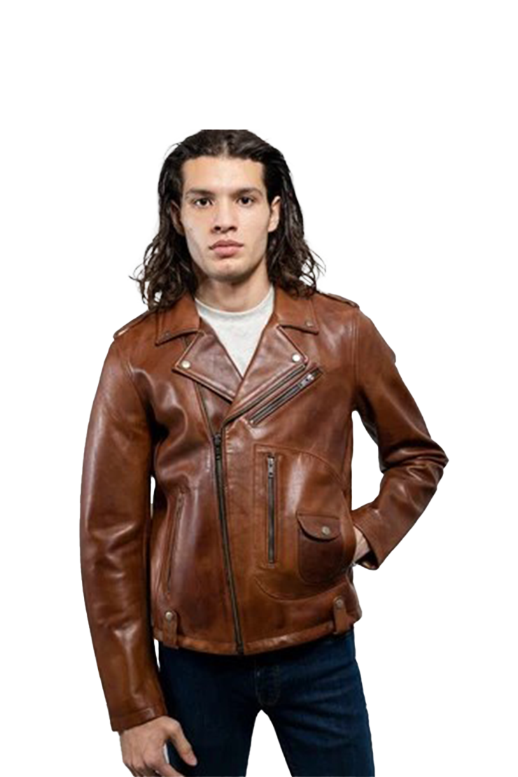 Men's brown leather biker jacket alternate view | KRIFFA