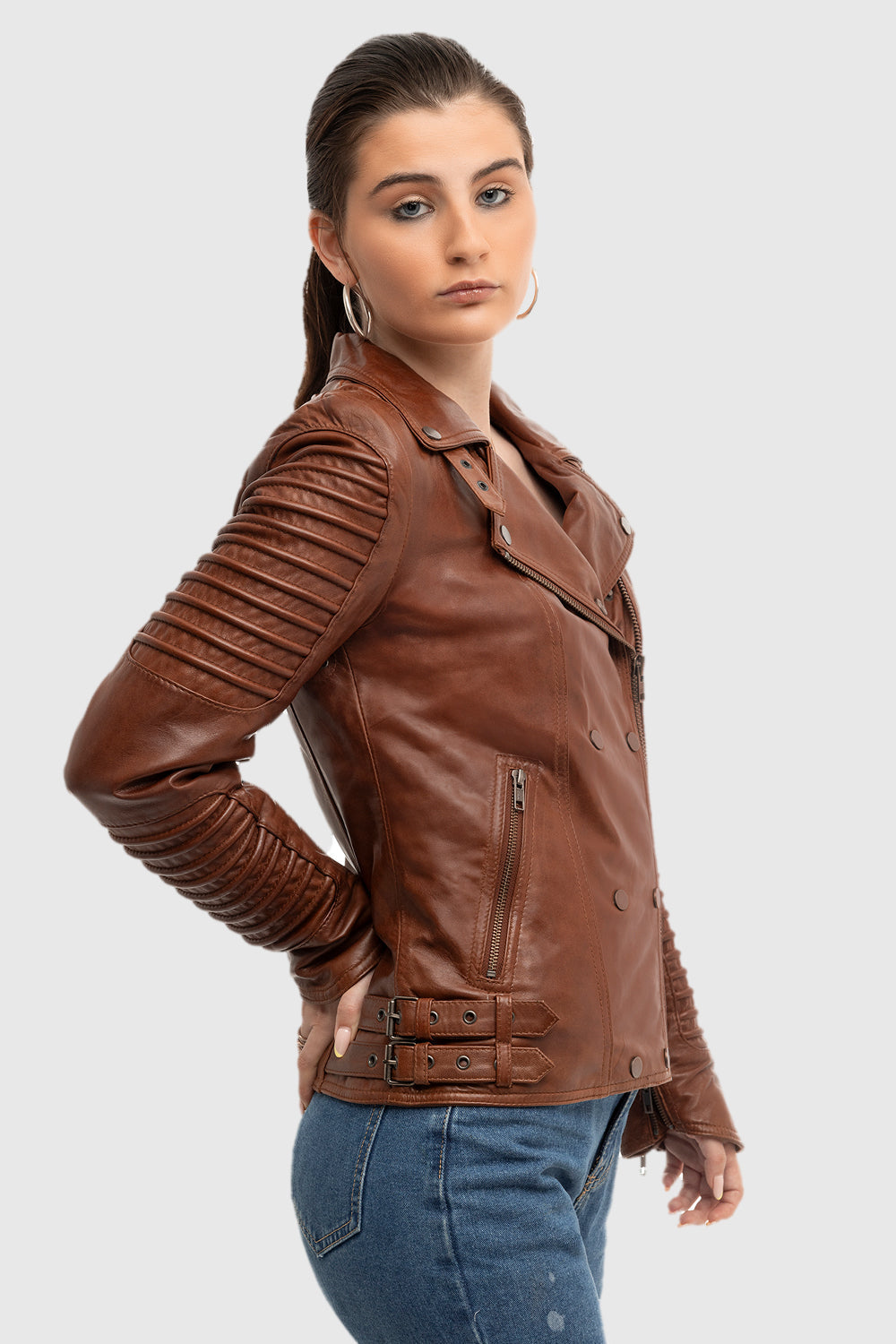 Queens Women's Fashion Lambskin Leather Jacket, Red Ford