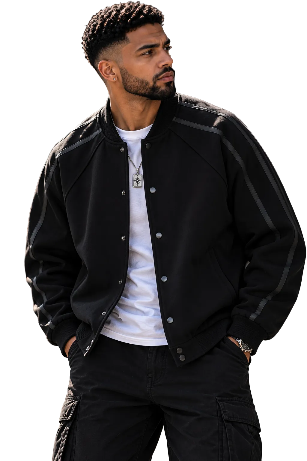 Side Striped Snap-Button Jacket — featured product image | KRIFFA