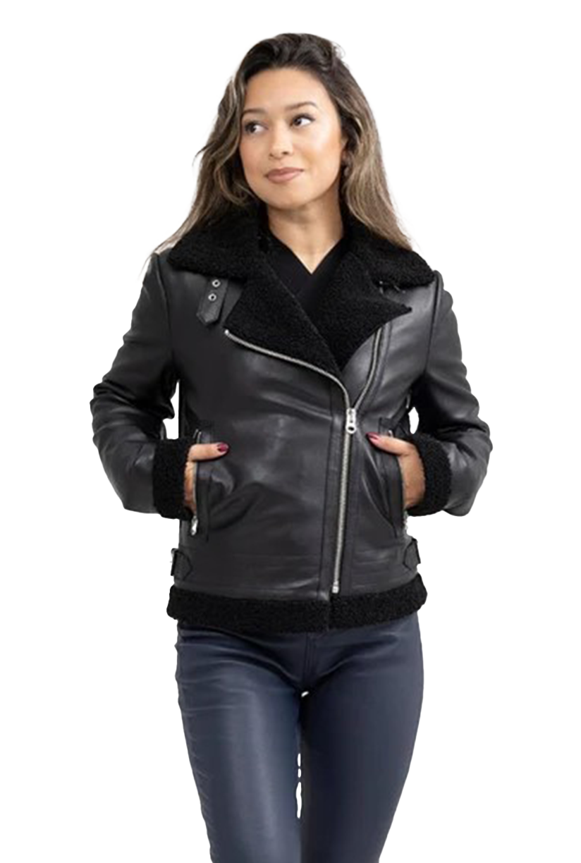 Chelsea Women's Leather Jacket Faux Shearling