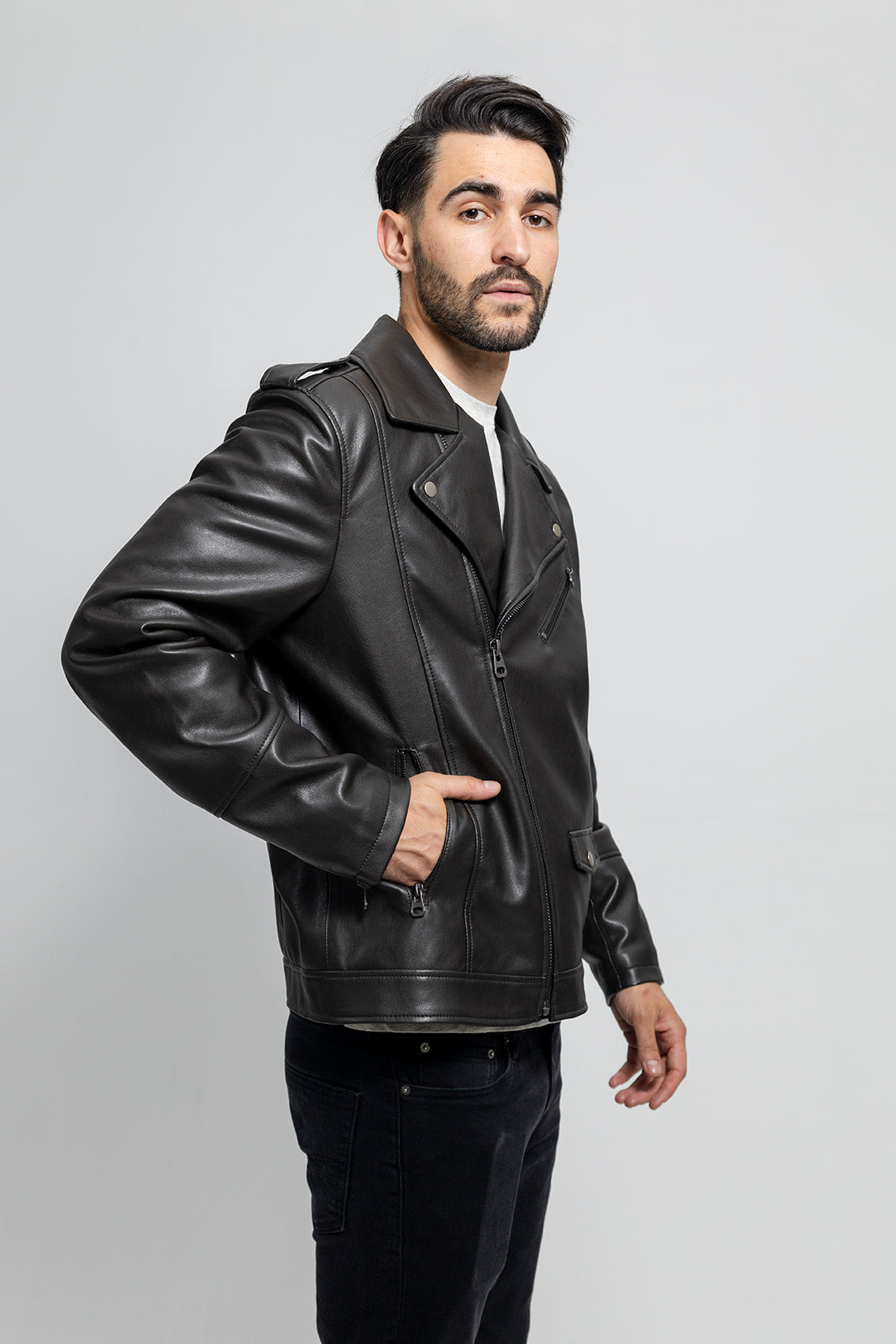 Nash Men's Faux Leather Motorcycle Jacket, Olive