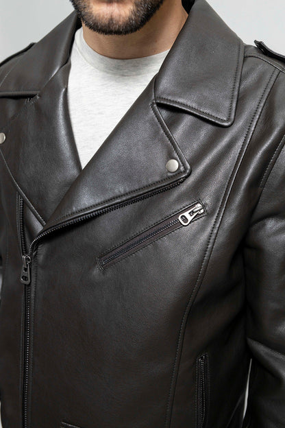 Nash Men's Faux Leather Motorcycle Jacket, Olive